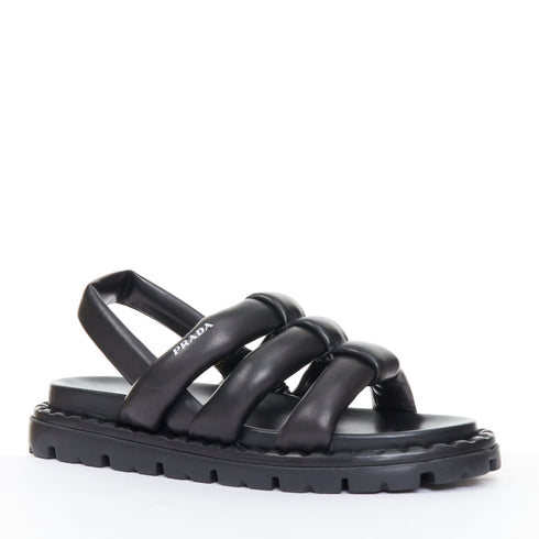 Women's Prada Blow Black Leather Slingback Sandals