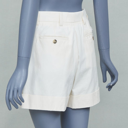 Women's Miu Miu 2023 Beige Patchwork Cuffed Shorts