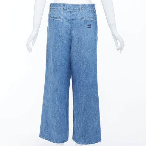Women's Miu Miu 2023 Blue Pleated Straight Denim Jeans