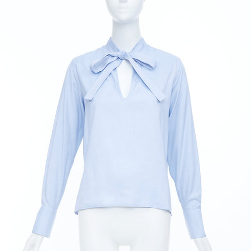 Women's Valentino Blue Pussy Bow Blouse Shirt