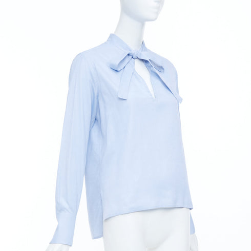 Women's Valentino Blue Pussy Bow Blouse Shirt