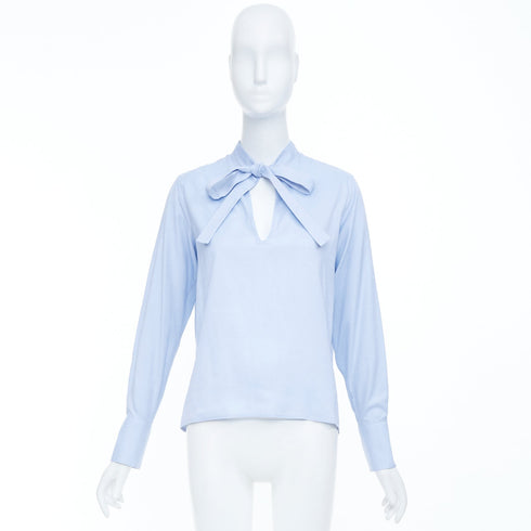 Women's Valentino Blue Pussy Bow Blouse Shirt