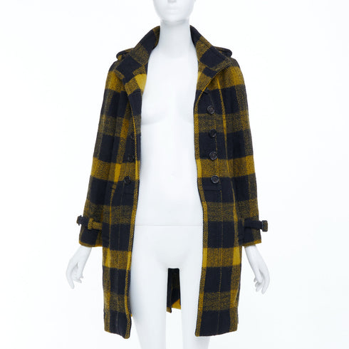 Women's Burberry Yellow Punk Tartan Plaid Wool Double Breasted Coat