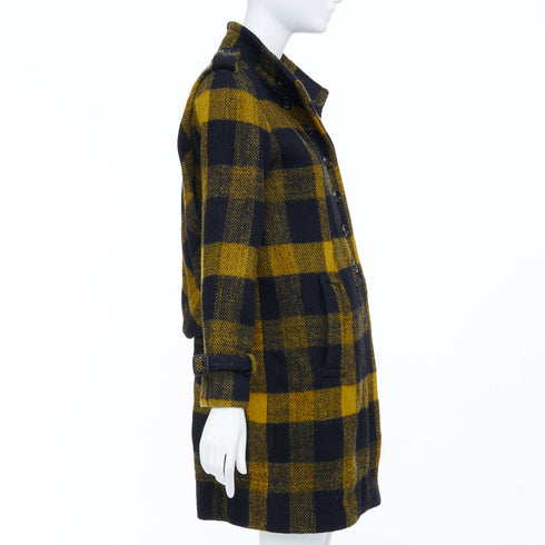 Women's Burberry Yellow Punk Tartan Plaid Wool Double Breasted Coat