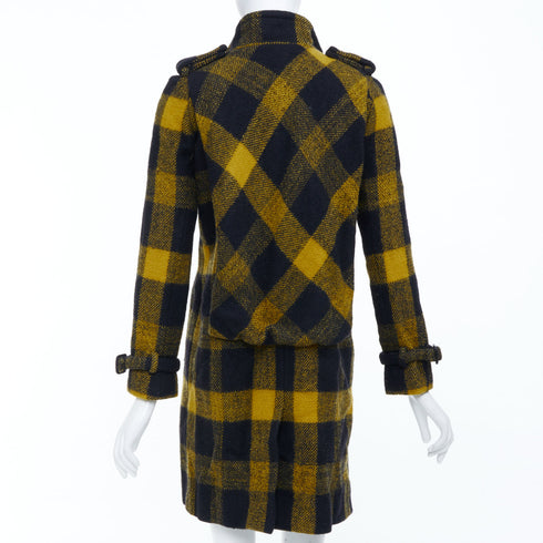 Women's Burberry Yellow Punk Tartan Plaid Wool Double Breasted Coat