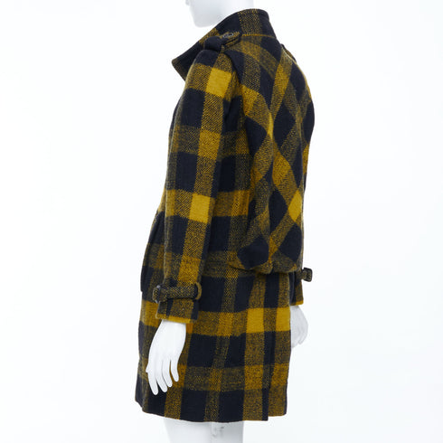 Women's Burberry Yellow Punk Tartan Plaid Wool Double Breasted Coat