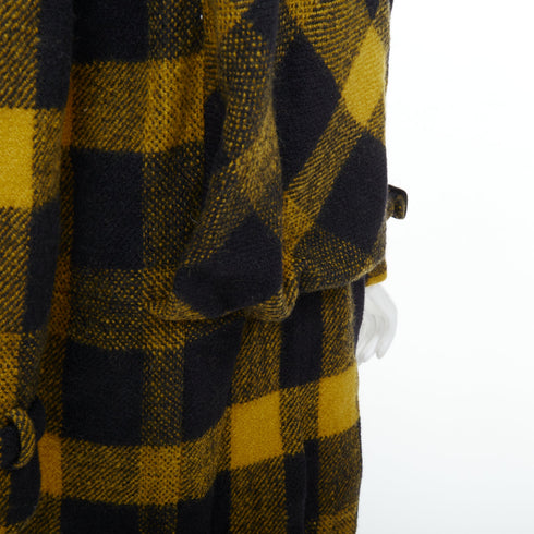 Women's Burberry Yellow Punk Tartan Plaid Wool Double Breasted Coat