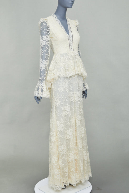 Women's Alexander McQueen 2019 Bridal White Floral Lace Peplum Gown