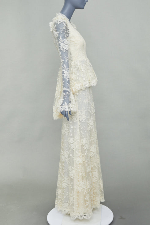 Women's Alexander McQueen 2019 Bridal White Floral Lace Peplum Gown