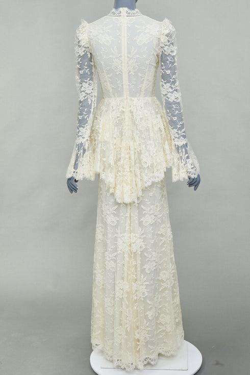 Women's Alexander McQueen 2019 Bridal White Floral Lace Peplum Gown