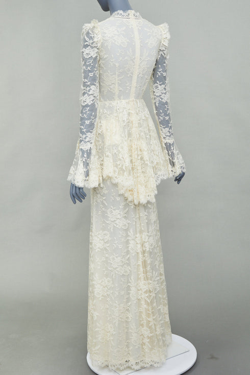 Women's Alexander McQueen 2019 Bridal White Floral Lace Peplum Gown