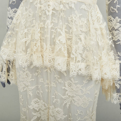 Women's Alexander McQueen 2019 Bridal White Floral Lace Peplum Gown