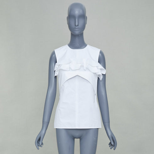 Women's Louis Vuitton White Poplin Ruffle Top Shirt