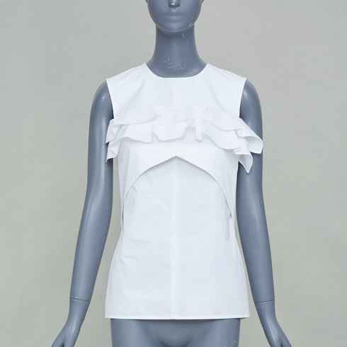 Women's Louis Vuitton White Poplin Ruffle Top Shirt