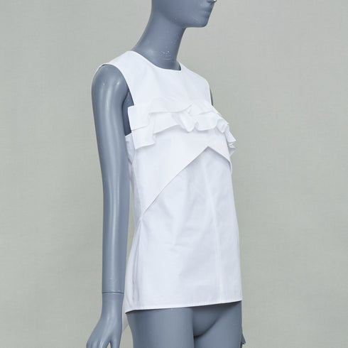 Women's Louis Vuitton White Poplin Ruffle Top Shirt
