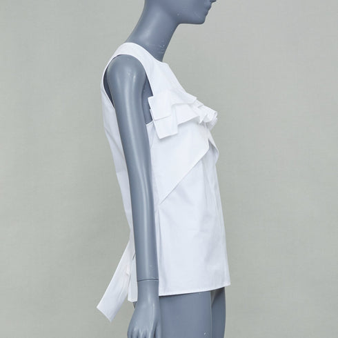 Women's Louis Vuitton White Poplin Ruffle Top Shirt