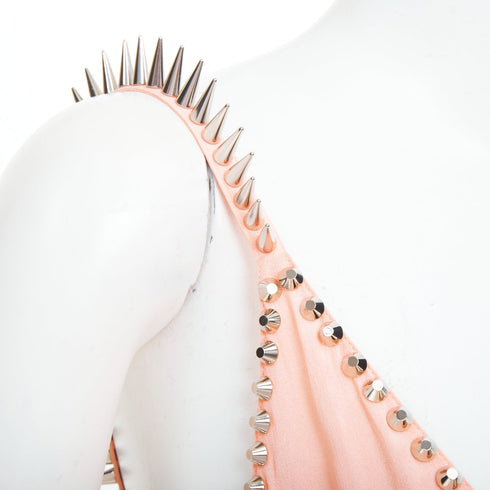 Women's Miu Miu 2021 Pink Punk Spike Studded Plunge Neck Dress
