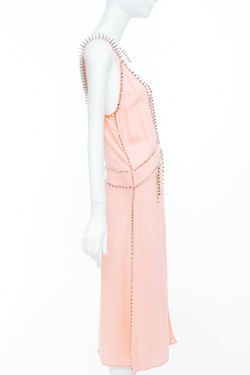 Women's Miu Miu 2021 Pink Punk Spike Studded Plunge Neck Dress