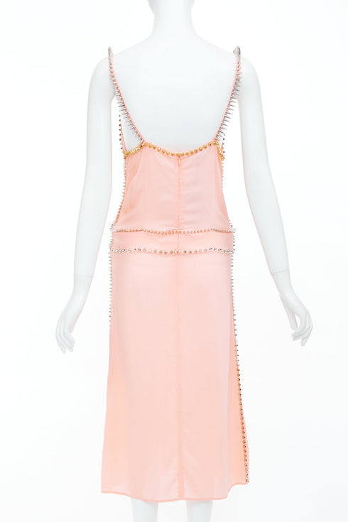 Women's Miu Miu 2021 Pink Punk Spike Studded Plunge Neck Dress