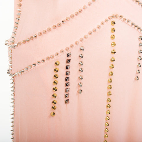 Women's Miu Miu 2021 Pink Punk Spike Studded Plunge Neck Dress