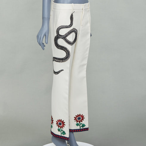 Women's Gucci 2015 Runway Beige Snake Embroidered Trousers