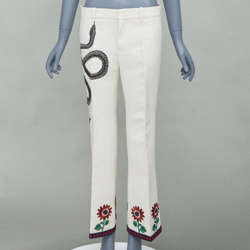 Women's Gucci 2015 Runway Beige Snake Embroidered Trousers