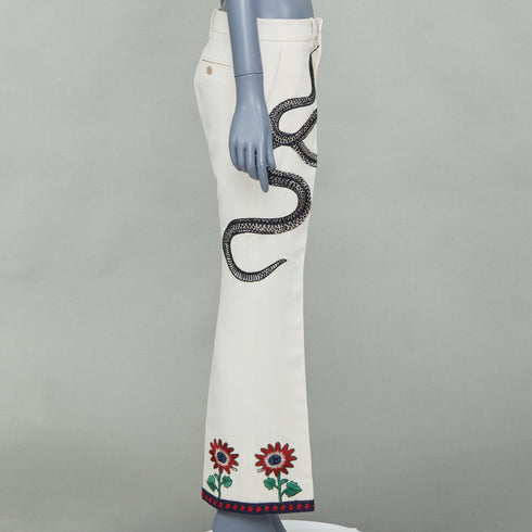Women's Gucci 2015 Runway Beige Snake Embroidered Trousers