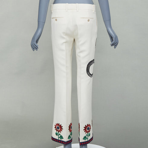 Women's Gucci 2015 Runway Beige Snake Embroidered Trousers