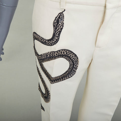 Women's Gucci 2015 Runway Beige Snake Embroidered Trousers