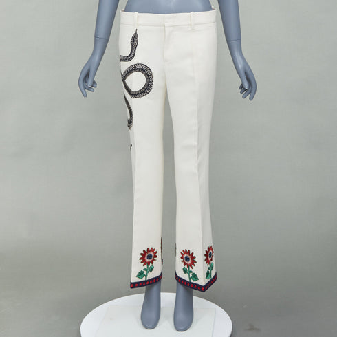 Women's Gucci 2015 Runway Beige Snake Embroidered Trousers