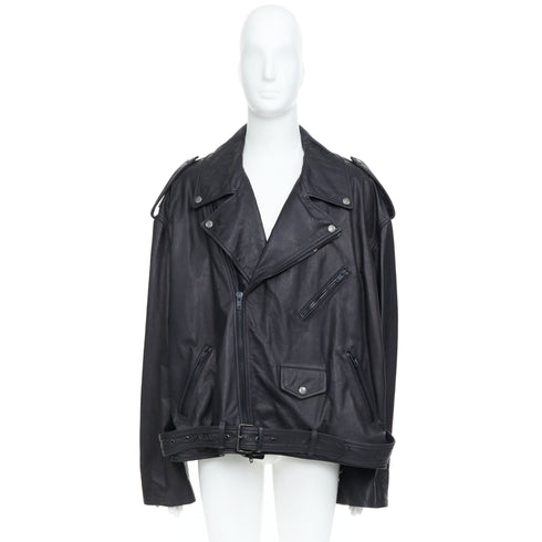Men's Balenciaga 2024 Black Leather Moto Biker Jacket