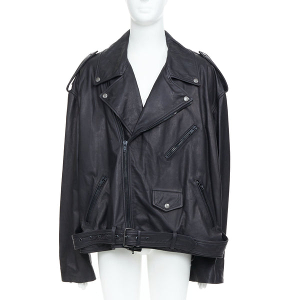 Men's Balenciaga 2024 Black Leather Moto Biker Jacket