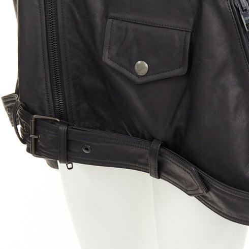 Men's Balenciaga 2024 Black Leather Moto Biker Jacket