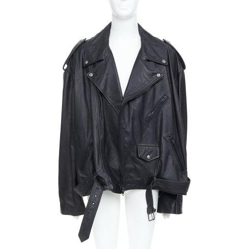 Men's Balenciaga 2024 Black Leather Moto Biker Jacket