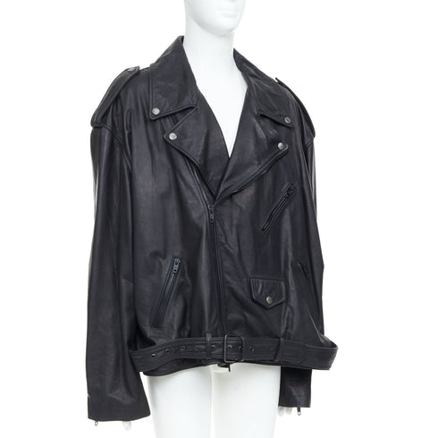 Men's Balenciaga 2024 Black Leather Moto Biker Jacket