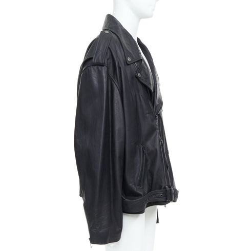 Men's Balenciaga 2024 Black Leather Moto Biker Jacket