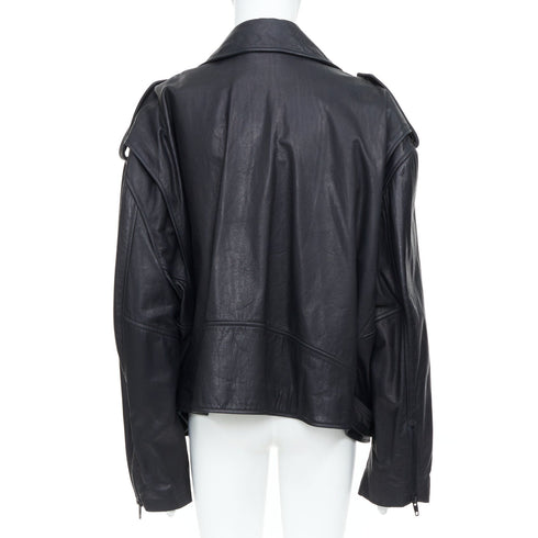 Men's Balenciaga 2024 Black Leather Moto Biker Jacket