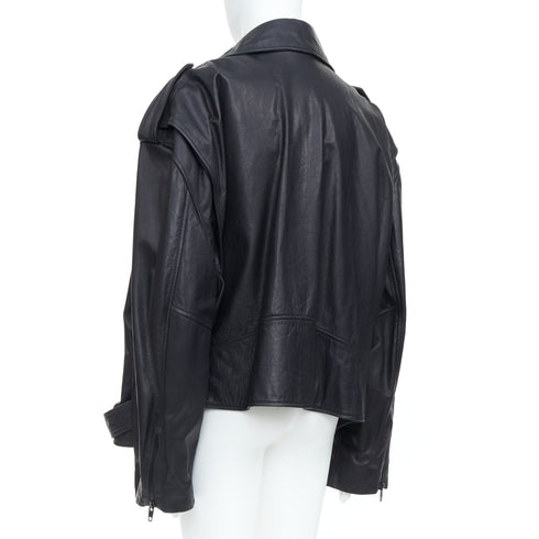Men's Balenciaga 2024 Black Leather Moto Biker Jacket