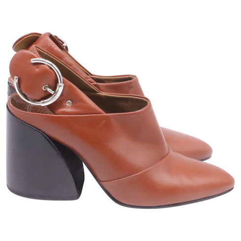 Women's Chloé Wave Slingback Mules in Brown Leather