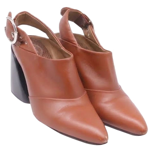 Women's Chloé Wave Slingback Mules in Brown Leather