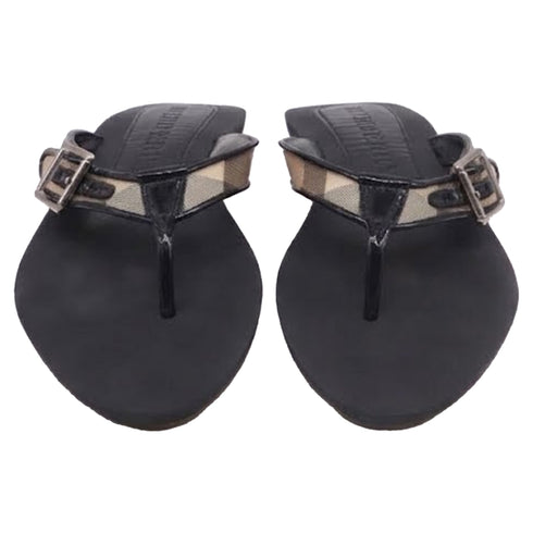 Women's Burberry Nova Check Lancaster Flats in Black Leather