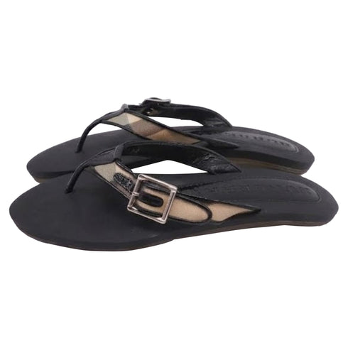 Women's Burberry Nova Check Lancaster Flats in Black Leather