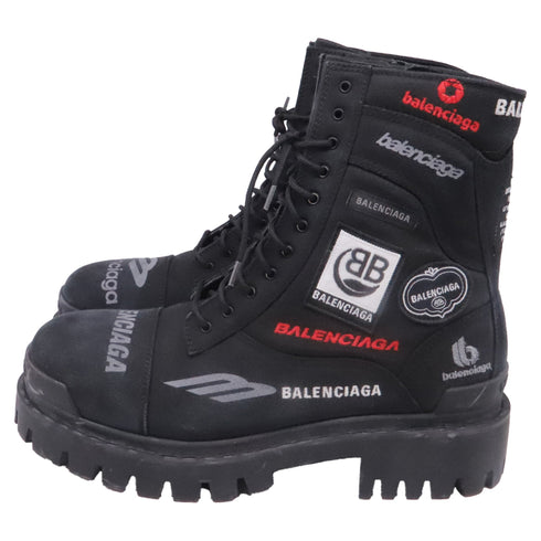 Women's Balenciaga Strike Combat Boots in Black Cotton