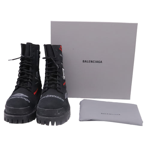 Women's Balenciaga Strike Combat Boots in Black Cotton