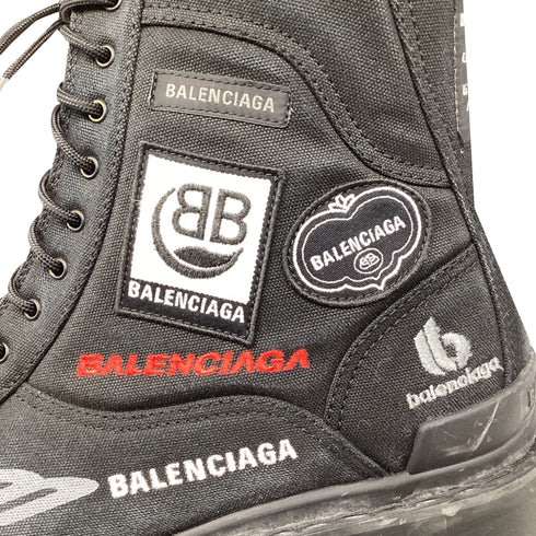Women's Balenciaga Strike Combat Boots in Black Cotton