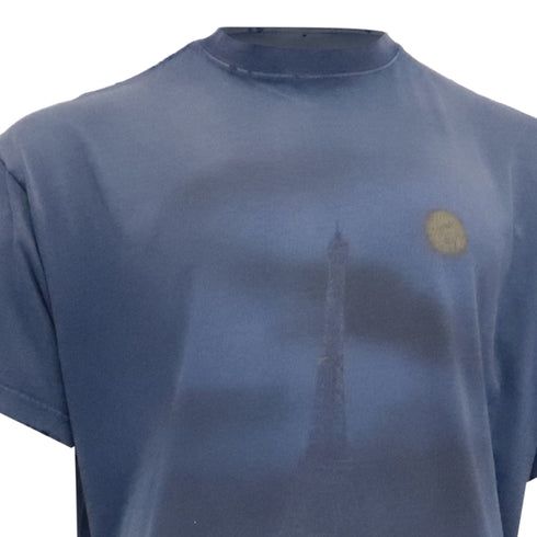 Men's Balenciaga Paris Moon T-Shirt in Blue Cotton