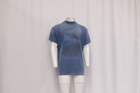 Men's Balenciaga Paris Moon T-Shirt in Blue Cotton