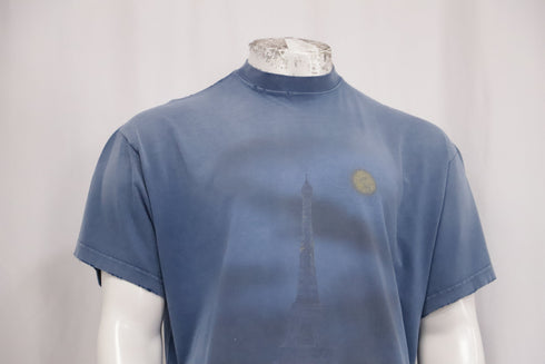 Men's Balenciaga Paris Moon T-Shirt in Blue Cotton