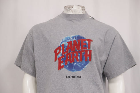 Men's Balenciaga Planet Earth Distressed T-Shirt inn Grey Cotton