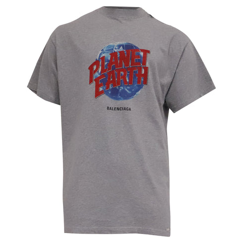 Men's Balenciaga Planet Earth Distressed T-Shirt inn Grey Cotton